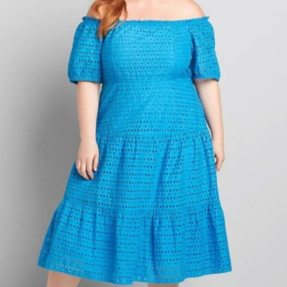 Lane Bryant Dresses & Skirts - 22 petite Lane Bryant cottagecore blue eyelet lace midi dress, square neckline